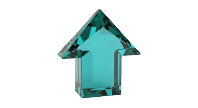 Isolated crystal arrow pointing up; elegant geometric upward trend indicator icon