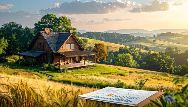 Scenic countryside property with tax graphs rural setting real estate analysis - Powered by Adobe