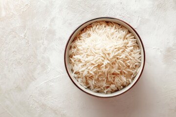 Top View of Boiled Rice Bowl with Copy Space