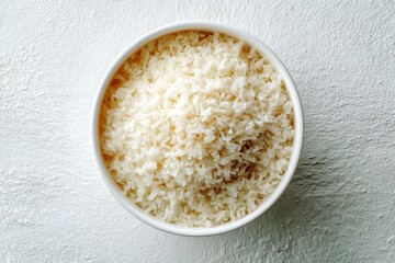 Top View of Boiled Rice Bowl with Copy Space