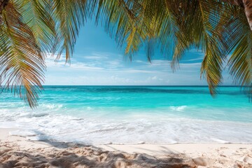 Paradise Tropical Beach with Palm Leaf Frame