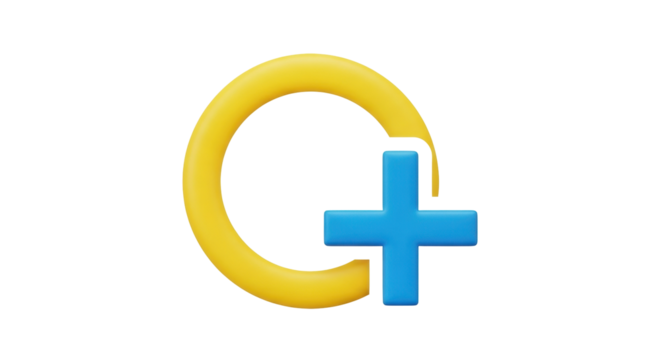 Isolated Yellow Circle Symbol with Blue Plus Sign Design, a Modern Graphic Element