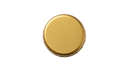 Isolated golden metal bottle cap, smooth top, side view, packaging design for beverage