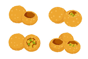 set Indian food Pani puri vector logo isolated on white background.	