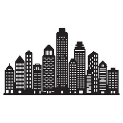 Naklejka premium Cityscape Silhouette A Stunning Panoramic View of a Modern Metropolis Skyline Against a Clean White Background Artwork