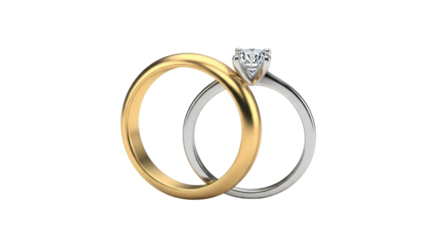 Isolated set of rings jewelry, engagement ring, round brilliant cut diamond solitaire