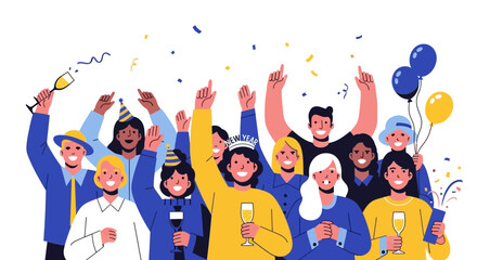 Fototapeta premium Diverse group of people celebrating with confetti and sparklers at a lively party event