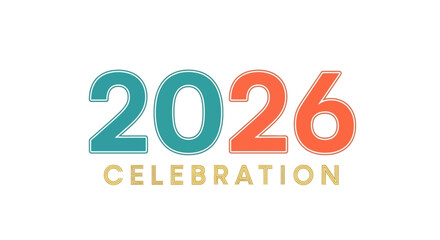Isolated 2026 typographic logo with colorful party confetti. Modern vector design for New Year's Eve celebration banner