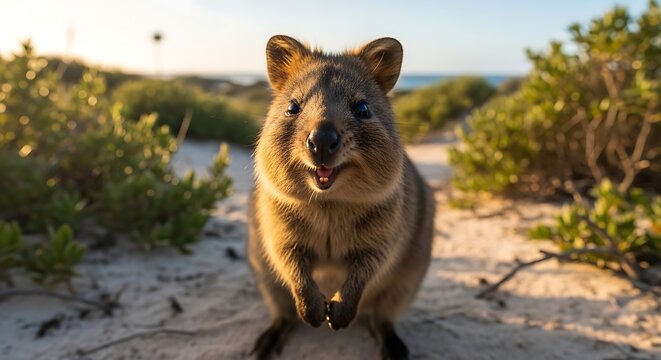 Quokkas Curious Gaze - A Close-Up Encounter in Rottnests Wilds.