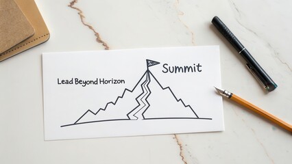 Inspirational Illustration of Mountain Summit with Lead Beyond Horizon
