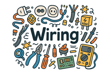 Fototapeta premium Colorful Wiring Illustration. Wiring. Hand-drawn doodle illustration of Wiring. cables, connectors, plugs,