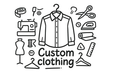 Custom Clothing Doodles. Custom clothing. Hand-drawn doodle illustration of Custom clothing. In the middle,