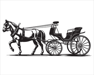 Elegant black and white horse carriage silhouette for retro design projects.