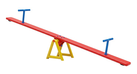 Isolated teeter totter with seesaw playground equipment for kids, balancing on support