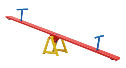 Isolated teeter totter with seesaw playground equipment for kids, balancing on support