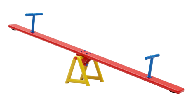 Isolated teeter totter with seesaw playground equipment for kids, balancing on support
