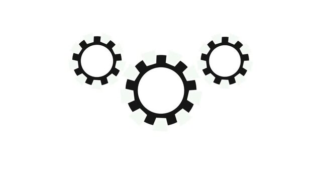 Black gear cogs engine machine icon on white background flat