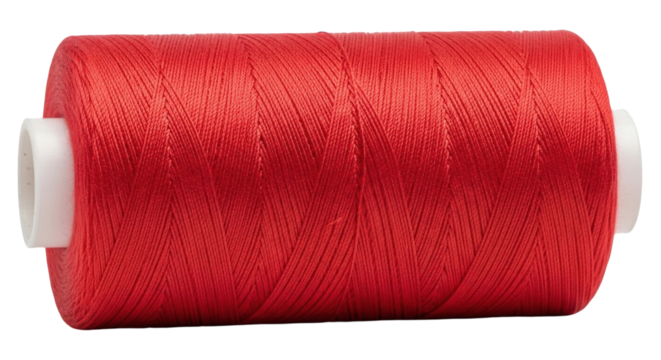 Isolated spool of red sewing thread; vibrant color, textile craft, haberdashery tool