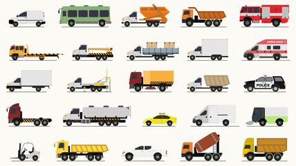 Illustration set Transport and trucks. For projects in logistics, transport, and construction.
