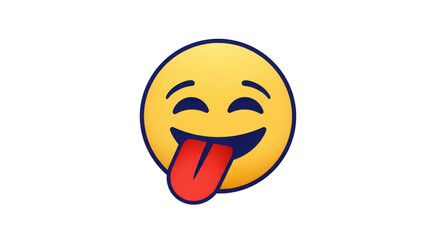 Isolated face expression with tongue out, emoji is yellow and blue, funny and playful