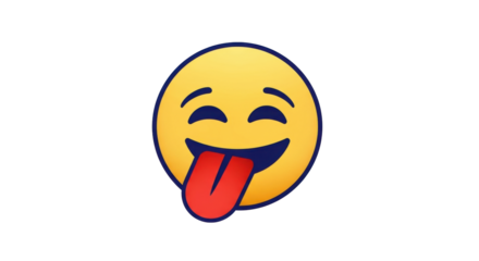 Isolated face expression with tongue out, emoji is yellow and blue, funny and playful