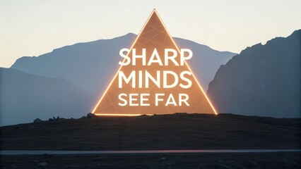 Illuminated Triangle Sign with Inspirational Message in Mountains