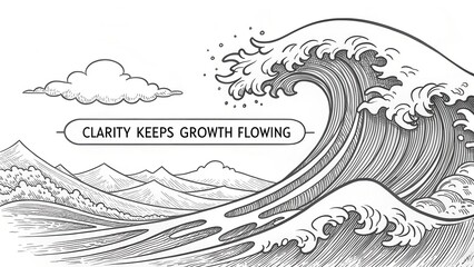 Illustration of Dynamic Waves and Mountains with Inspirational Message