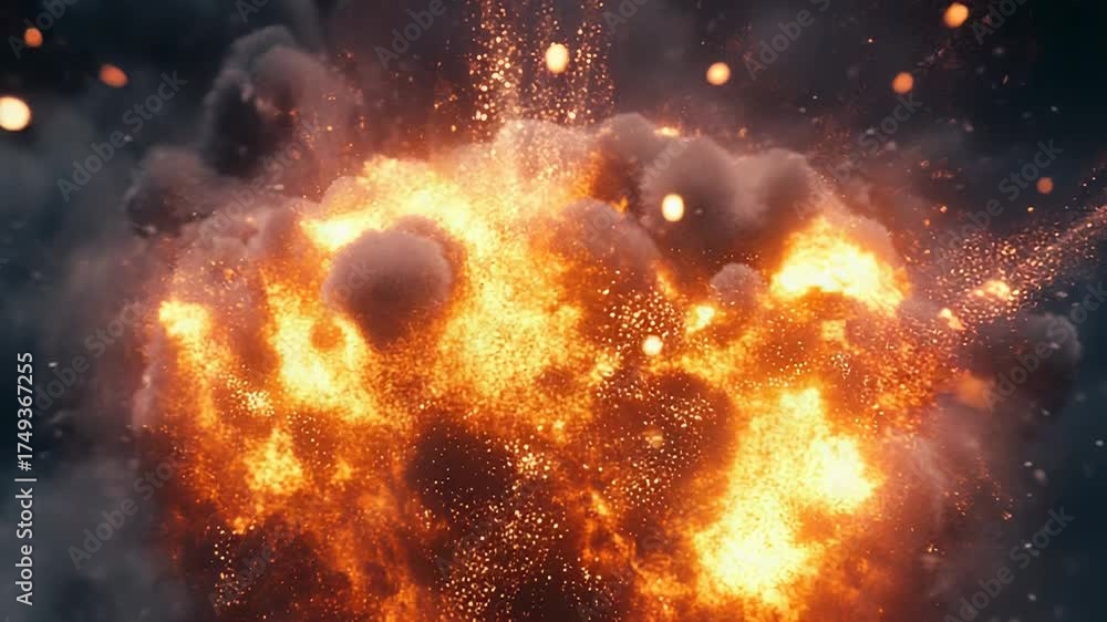 Canvas Prints powerful fiery explosion creating smoke and glowing sparks