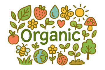 Organic Elements Doodle. Organic. Hand-drawn doodle illustration of Organic. leaves, fruits, flowers, water