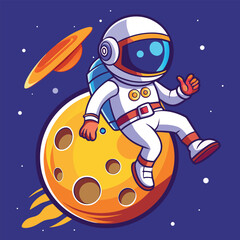 Cartoon Astronaut Floating in Space on Planet with Saturn like object