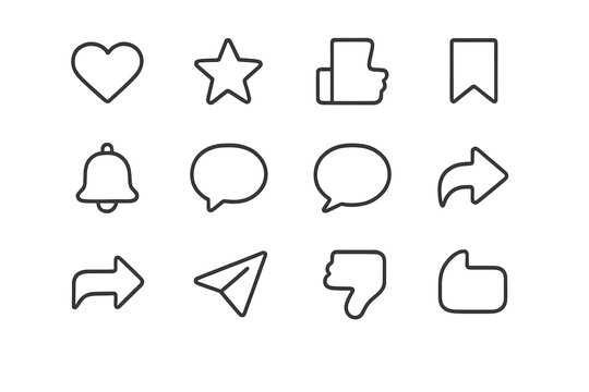 Mobile CTA Icon Set. CTA buttons on mobile. Line outline icon set of CTA buttons on mobile: heart, star,