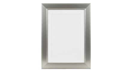 Isolated blank silver picture frame on a clean backdrop, studio shot for art display