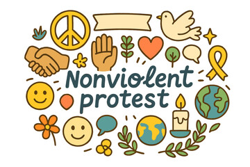 Peaceful Protest Doodle. Nonviolent protest. Hand-drawn doodle illustration of Nonviolent protest. peace sign,