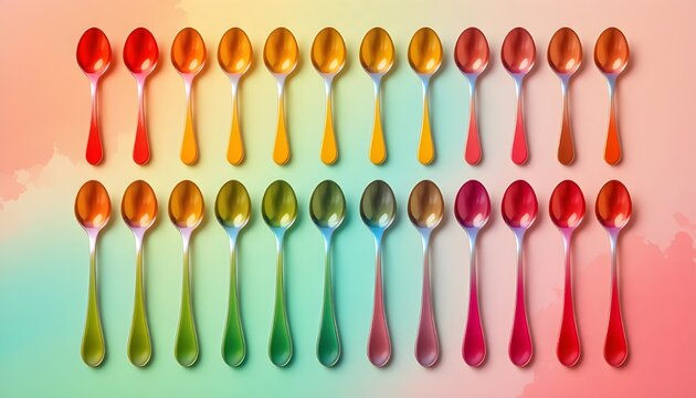 Vibrant collection of colorful spoons creating a stunning rainbow effect for creative designs and food art projects