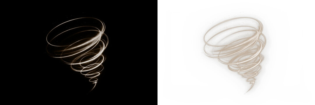 Abstract swirling tornado illustration with dynamic lines and contrasting backgrounds, showcasing movement and energy, perfect for creative design and visual storytelling