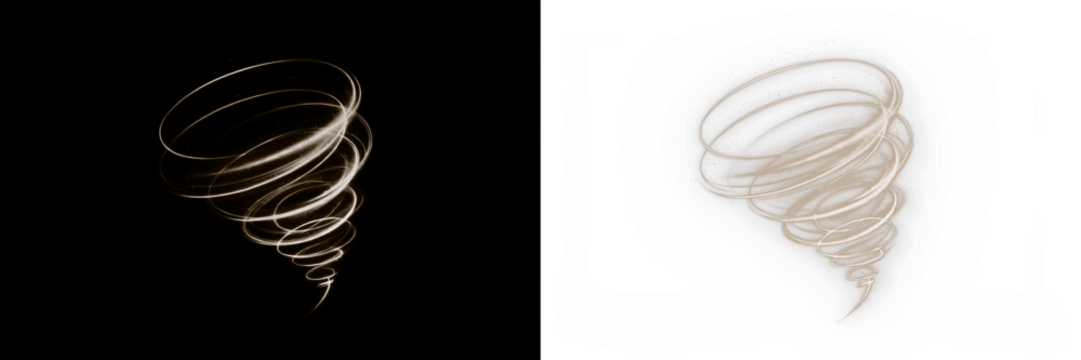 Abstract swirling tornado illustration with dynamic lines and contrasting backgrounds, showcasing movement and energy, perfect for creative design and visual storytelling