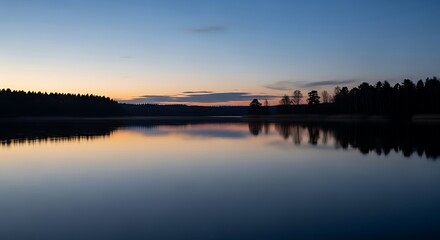 Serene Lake Reflection at Dusk - A Tranquil Landscape.