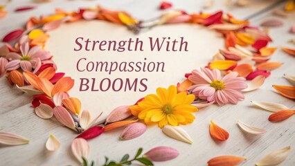 Heart-Shaped Floral Arrangement with Inspirational Text and Colors