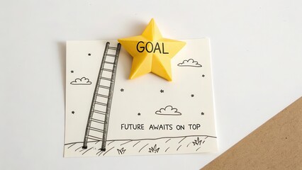 Inspirational Goal Setting Concept with Ladder and Star Symbol