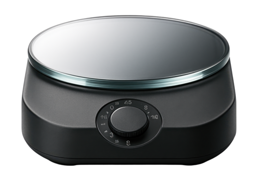 Heated coaster for home office with a sleek glass top and adjustable temperature control.