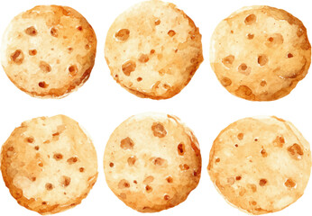 Watercolor cookie clipart, white isolated background, spaced out, HD

