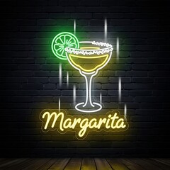Neon Margarita Sign - Vibrant Cocktail Illustration for Bar Decor.