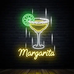 Stickers Bar Neon Margarita Sign - Vibrant Cocktail Illustration for Bar Decor.  © Tanto