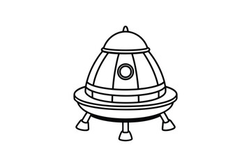 Fototapeta premium Simple black and white drawing of a classic flying saucer silhouette