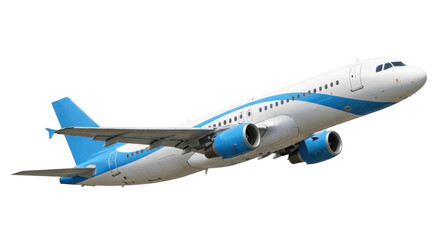 Isolated Airplane Passenger Jet Blue and White Modern Design in Flight Aerodynamics Aviation