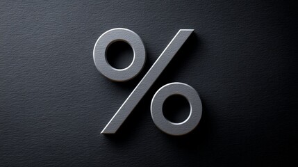 Silver percentage symbol on dark textured background