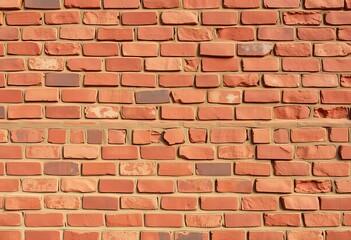 Fototapeta premium Rough, textured brick wall, varying shades of red and brown, weathered, brown brick