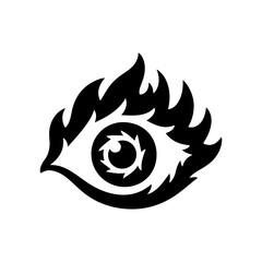 Monochromatic Stylized Eye with Fiery Elements and Aperture Iris Design
