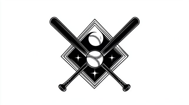 Baseball bats, moon, stars, graphic design, night game, baseball, emblem, sports art, logo