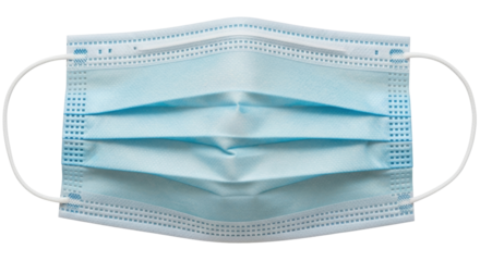 Isolated blue medical face mask for protection against viruses, illness, and bacteria